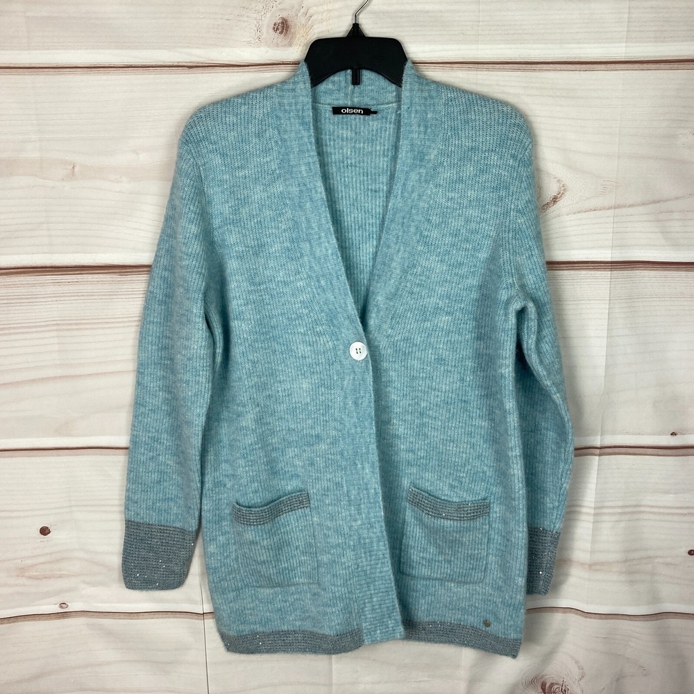 Olsen Sweater‎ Womens Small Blue Henny Regular Fit Cardigan Blue Pockets V-Neck